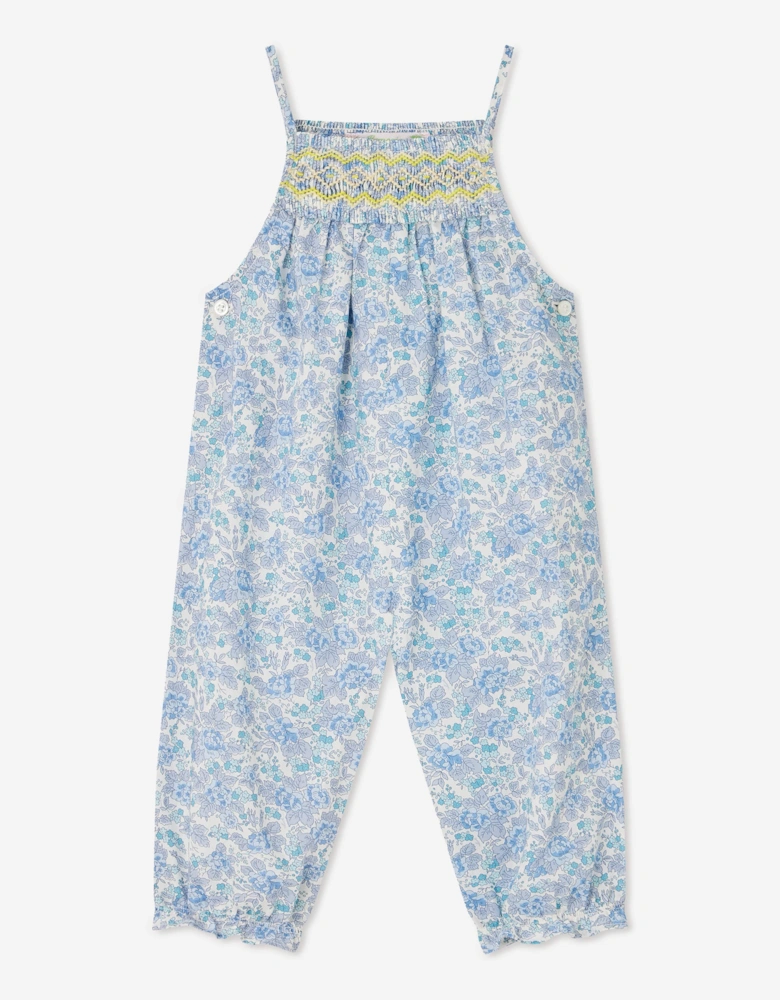 Baby Girls Floral Smocked Lilisy Jumpsuit in Blue