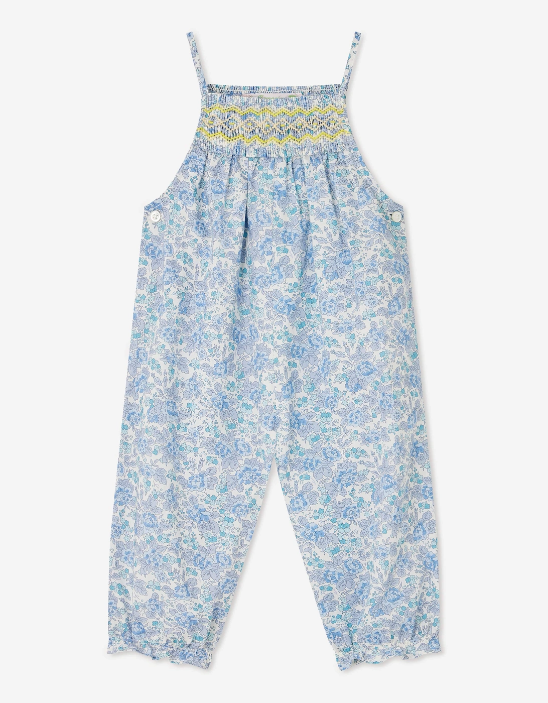 Baby Girls Floral Smocked Lilisy Jumpsuit in Blue, 5 of 4