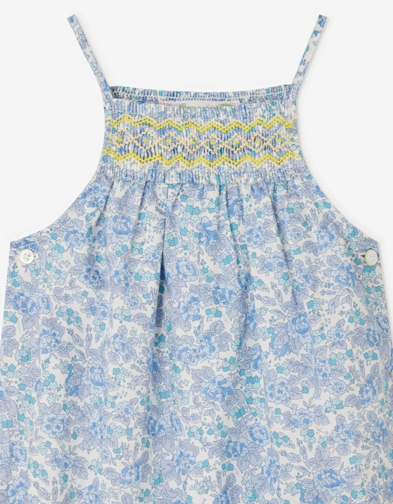 Baby Girls Floral Smocked Lilisy Jumpsuit in Blue