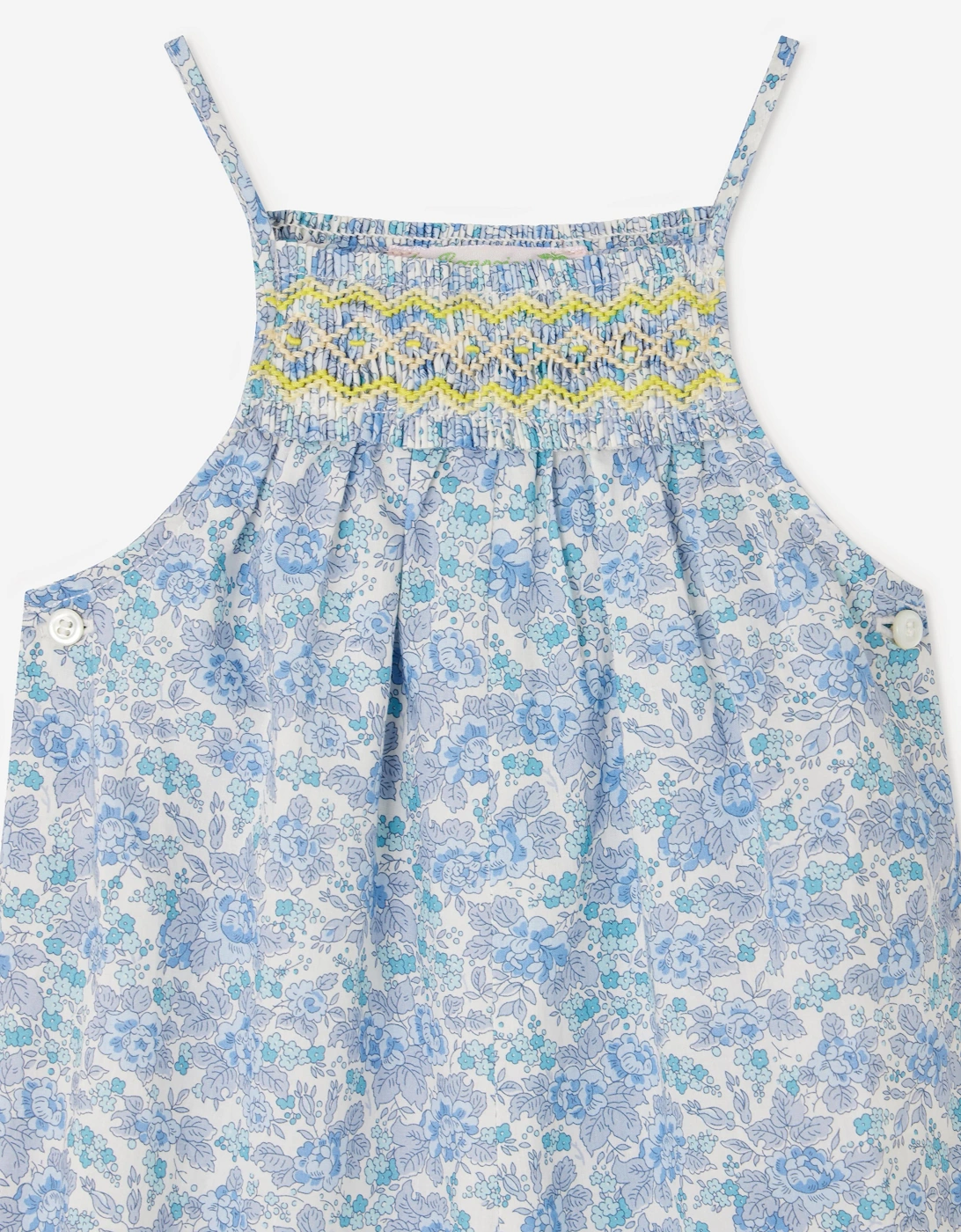 Baby Girls Floral Smocked Lilisy Jumpsuit in Blue