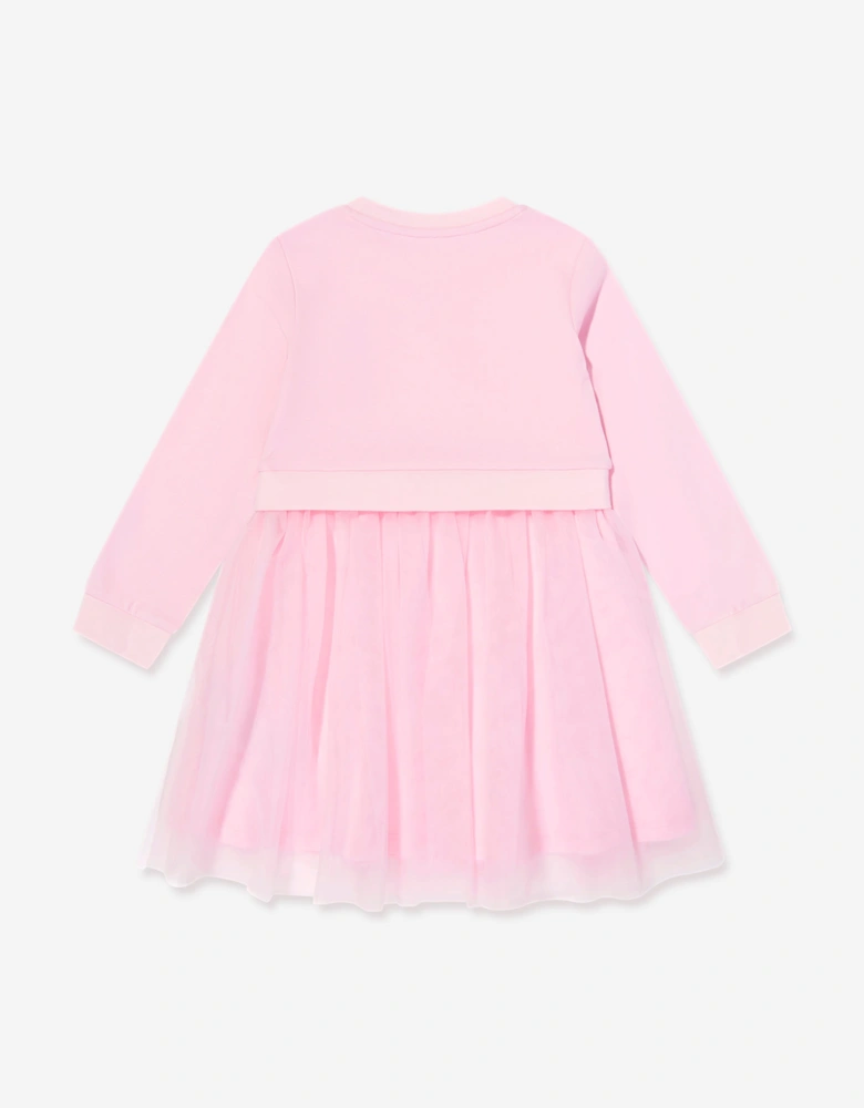 Girls Mixed Fabric Dress in Pink