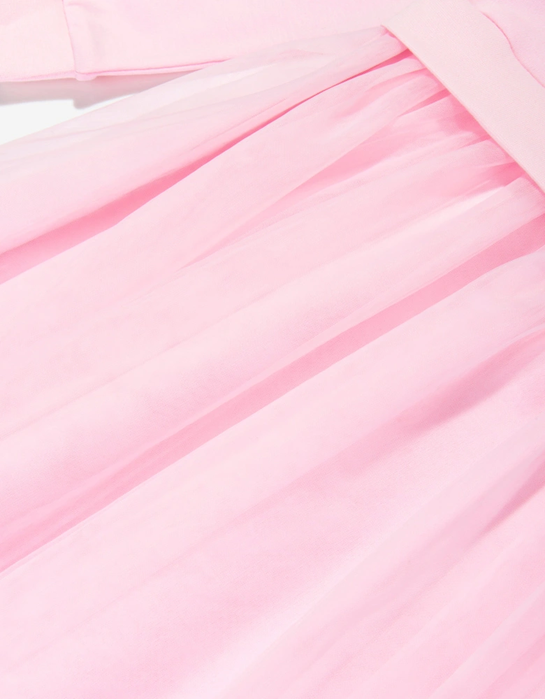 Girls Mixed Fabric Dress in Pink