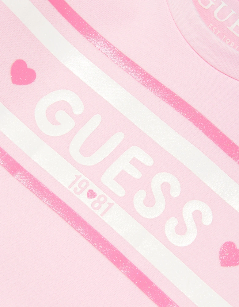 Girls Mixed Fabric Dress in Pink