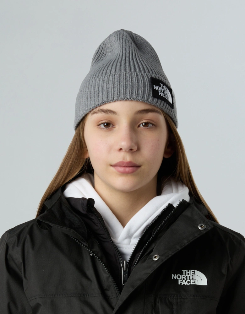 Kids Logo Box Cuffed Beanie in Grey