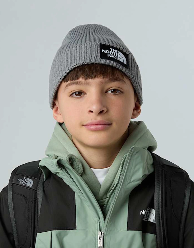 Kids Logo Box Cuffed Beanie in Grey