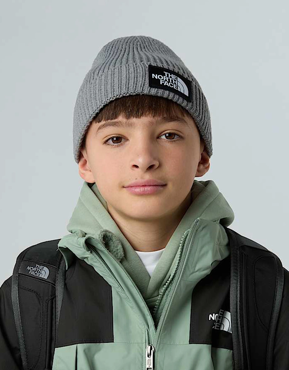 Kids Logo Box Cuffed Beanie in Grey