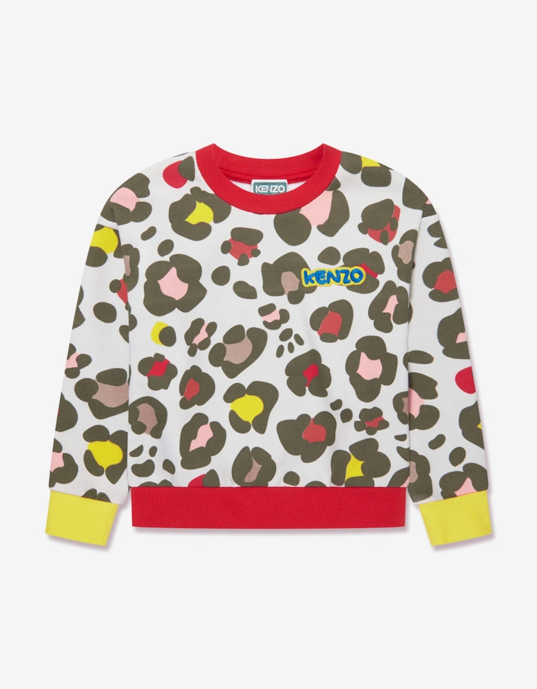 Girls Animal Print Sweatshirt in Stone