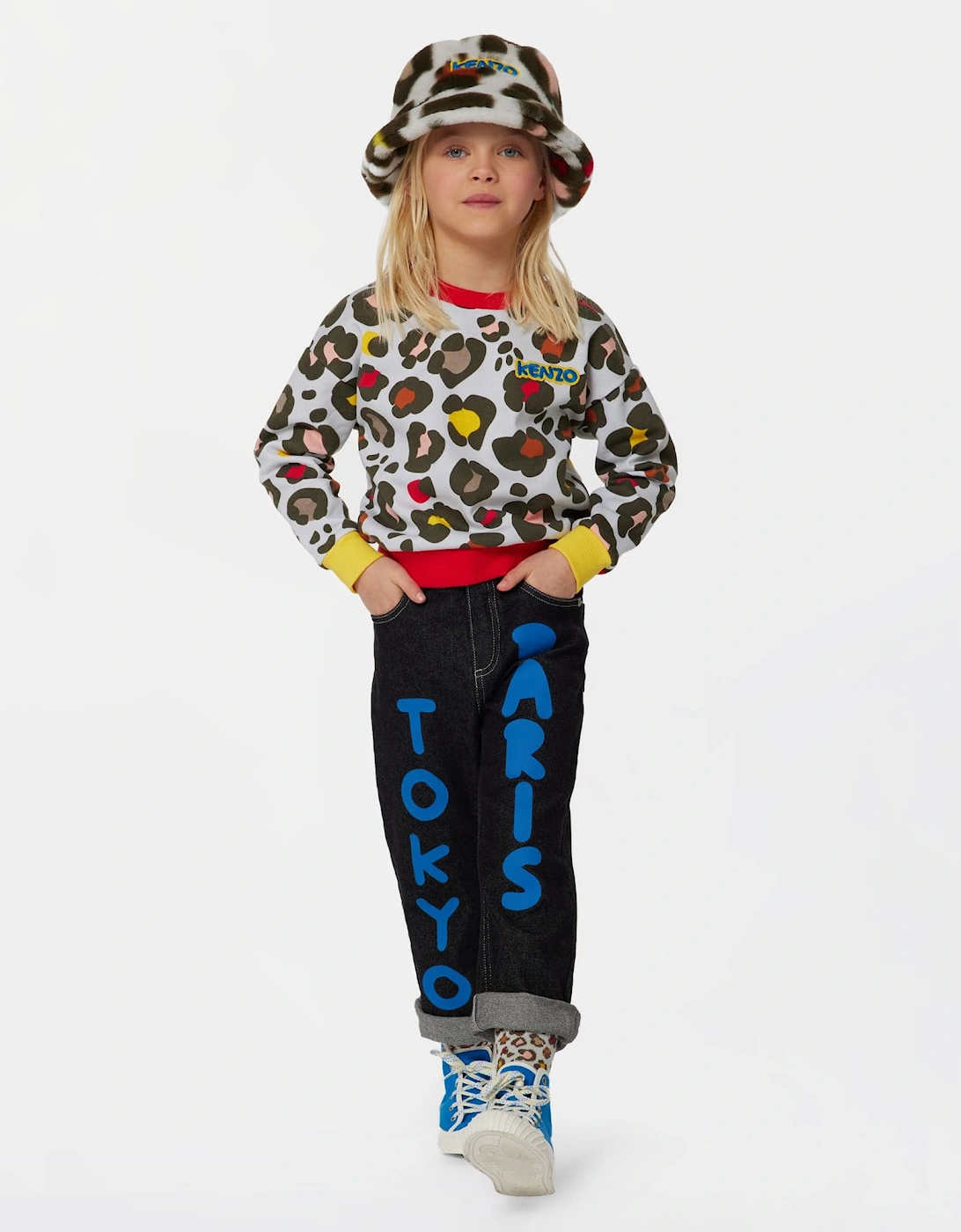 Girls Animal Print Sweatshirt in Stone