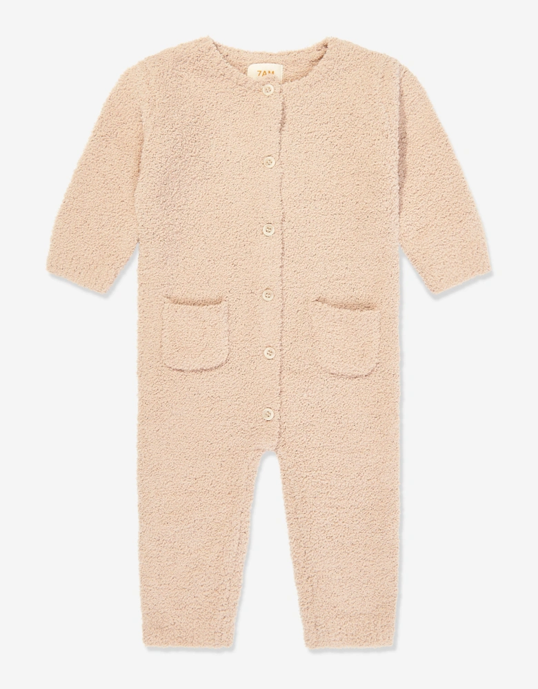 7AM Enfant Baby Fuzzy Long Sleeve Romper in Beige