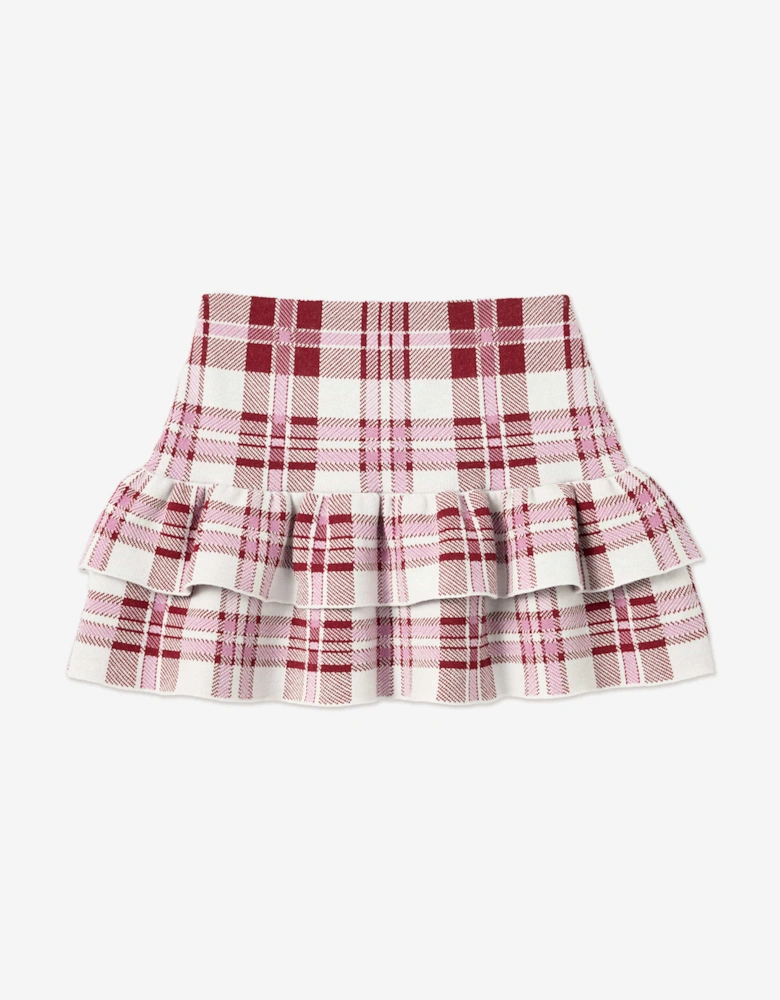Girls Check Knit Skirt in Red