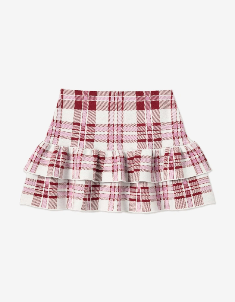 Girls Check Knit Skirt in Red