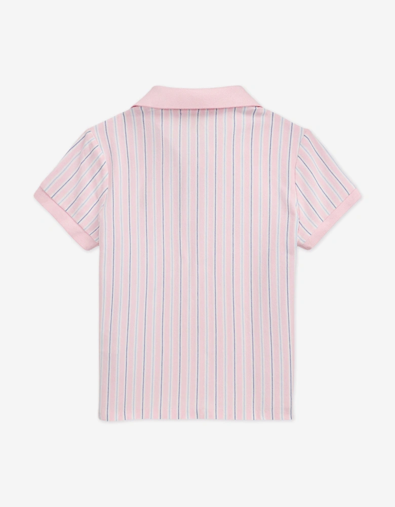 Girls Striped Polo Shirt in Pink