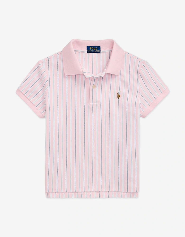 Girls Striped Polo Shirt in Pink