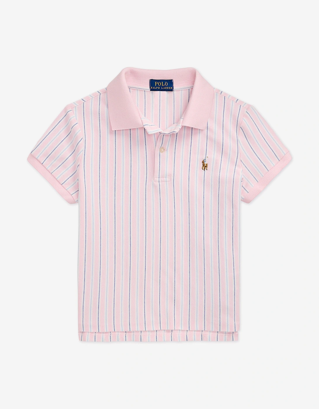 Girls Striped Polo Shirt in Pink, 6 of 5