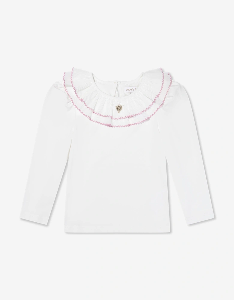 Angels Face Girls Thelma Pleated Collar Top in White