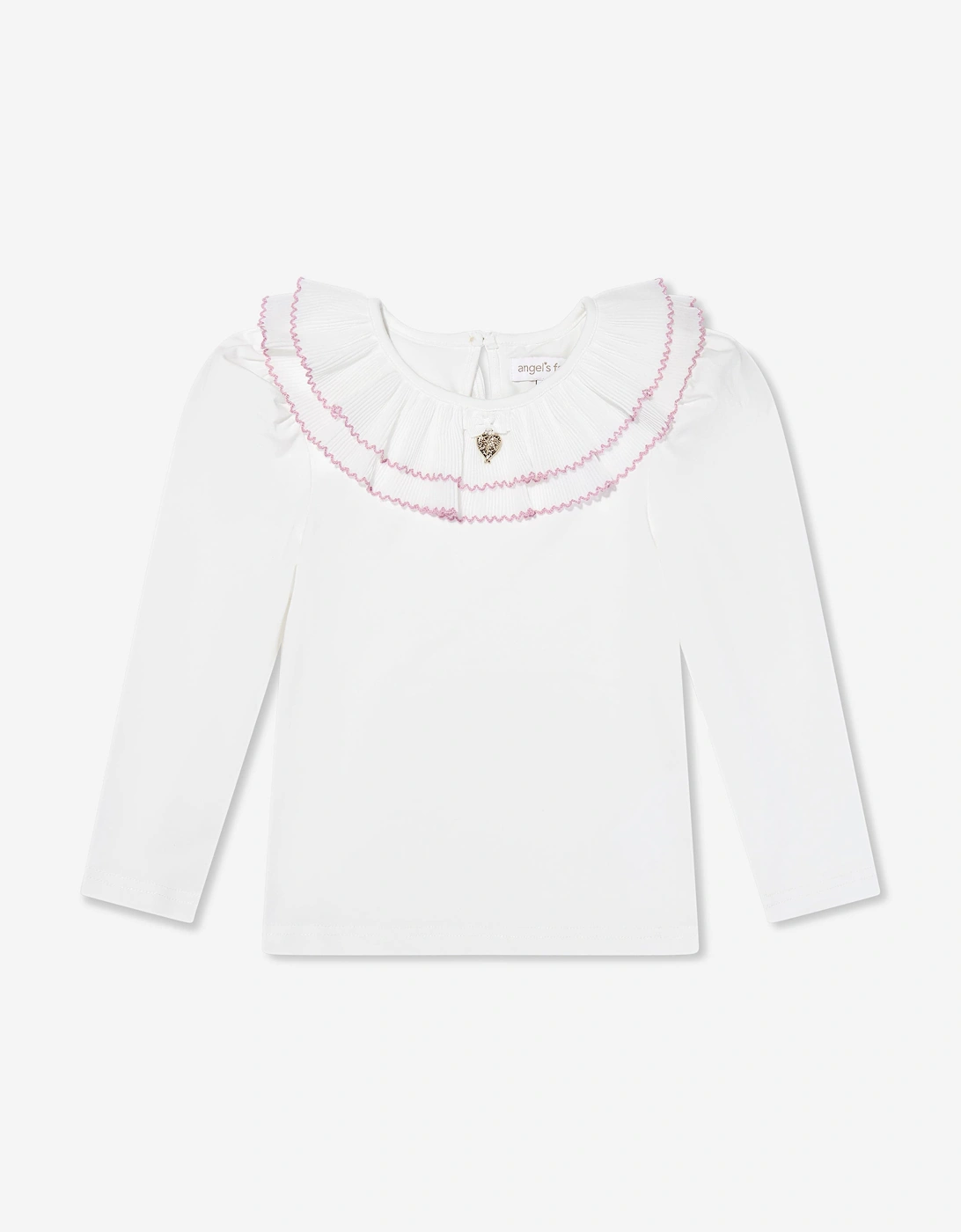 Angels Face Girls Thelma Pleated Collar Top in White