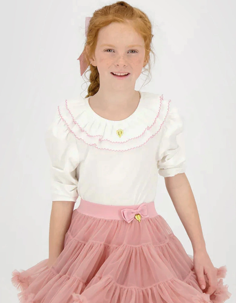 Angels Face Girls Thelma Pleated Collar Top in White