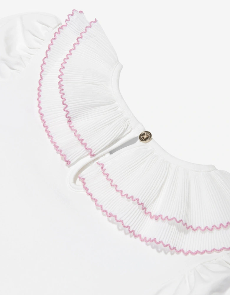 Angels Face Girls Thelma Pleated Collar Top in White