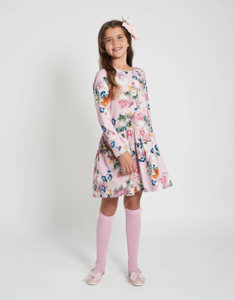 Girls Baroque Roses Jersey Dress in Multicolour