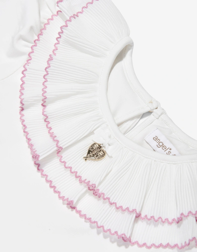 Angels Face Girls Thelma Pleated Collar Top in White