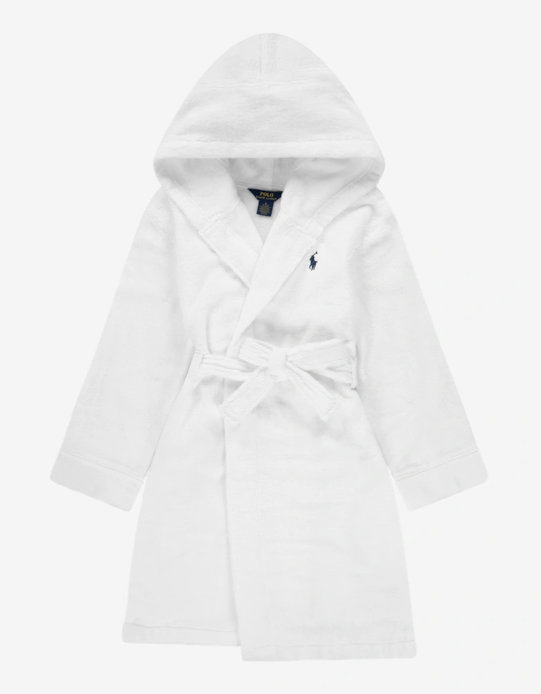 Kids Hooded Plush Terry Bathrobe in White