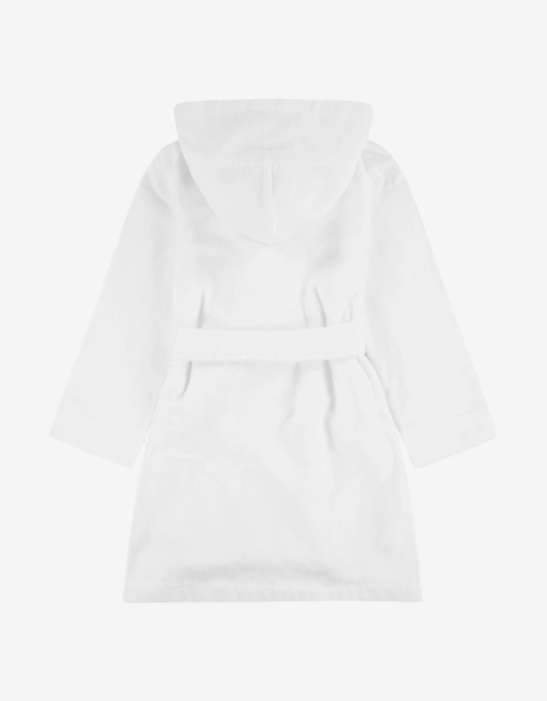 Kids Hooded Plush Terry Bathrobe in White