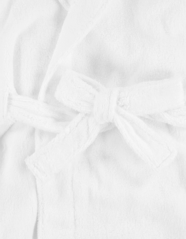 Kids Hooded Plush Terry Bathrobe in White