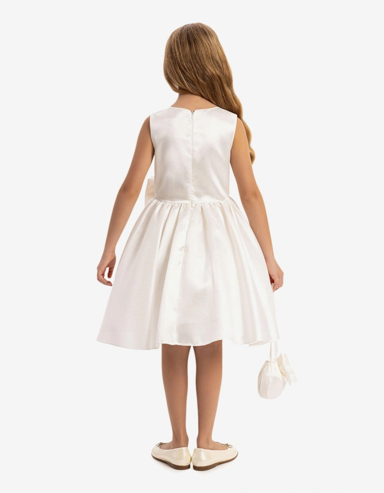 Girls Satin Dress with Matching Bag in White