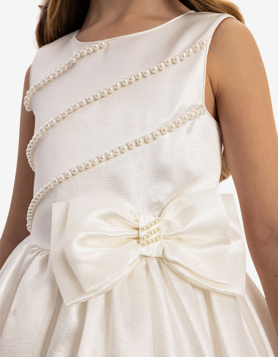 Girls Satin Dress with Matching Bag in White