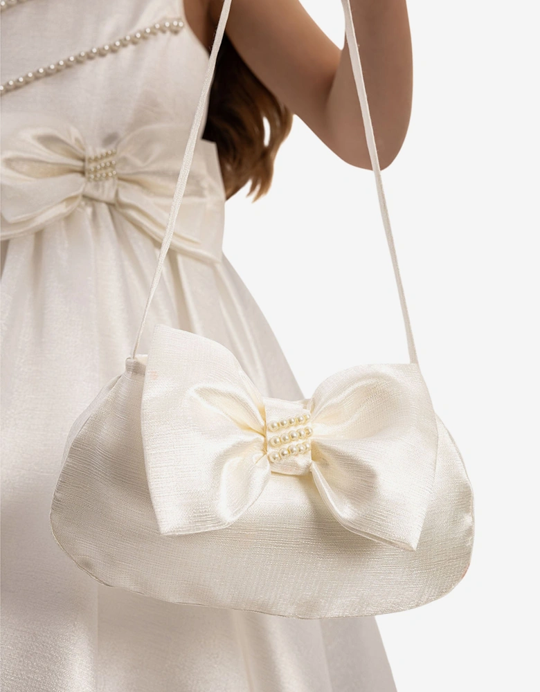 Girls Satin Dress with Matching Bag in White