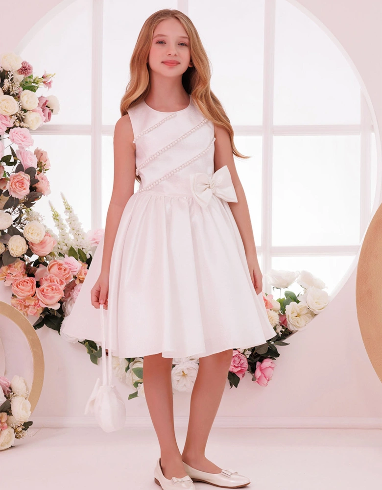 Girls Satin Dress with Matching Bag in White