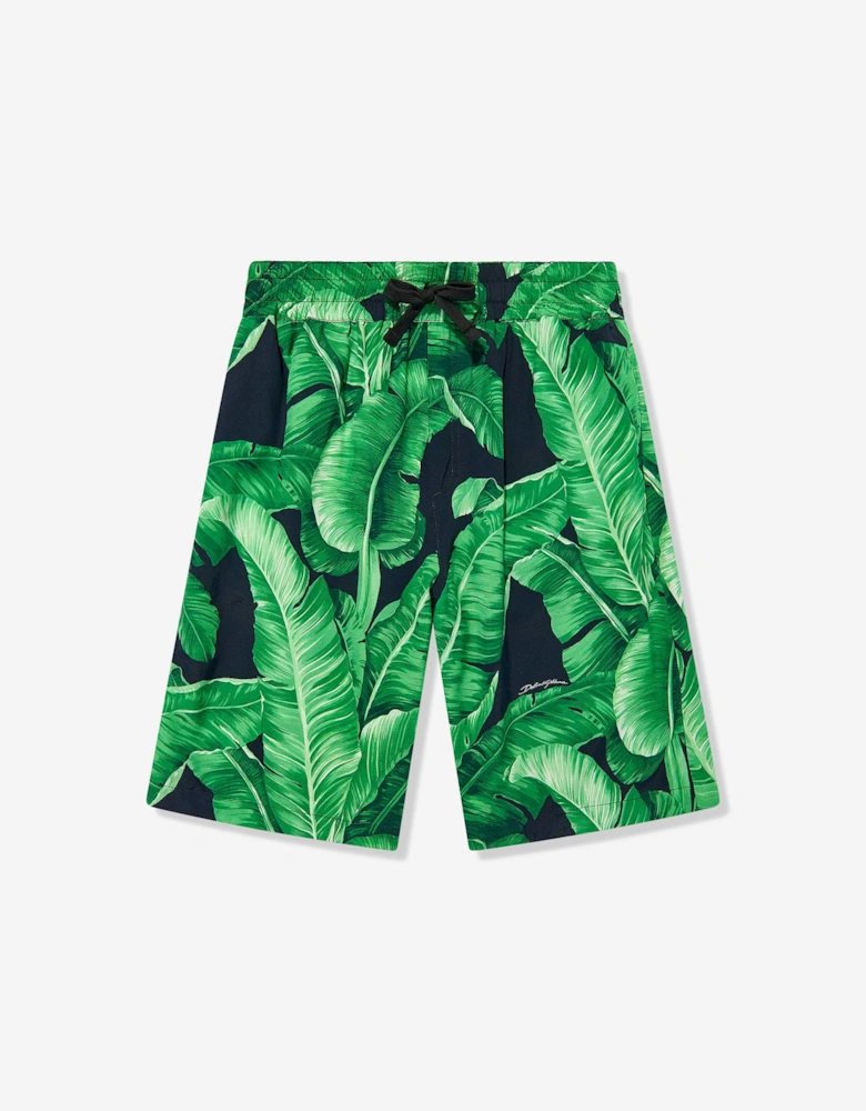 Boys Banana Leaf Bermuda Shorts in Green
