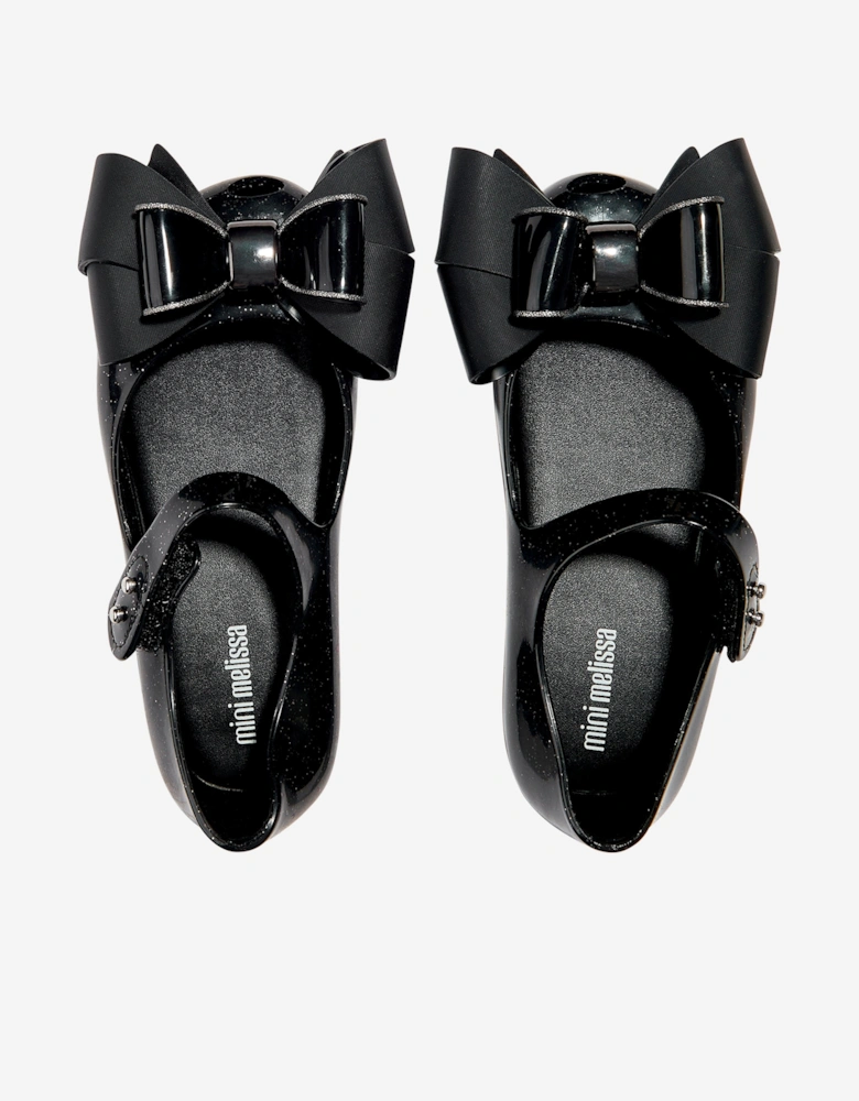 Girls Mini Ultragirl Fab Bow Ballerinas in Black