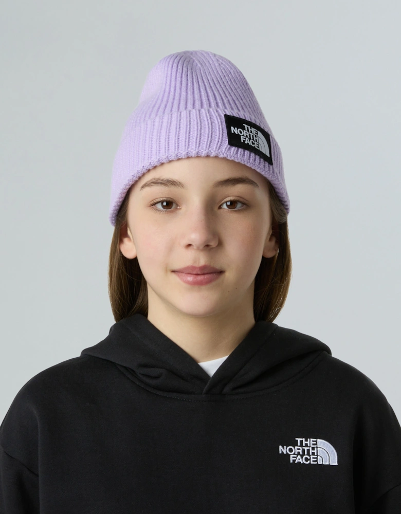 Girls Logo Box Cuffed Beanie in Purple