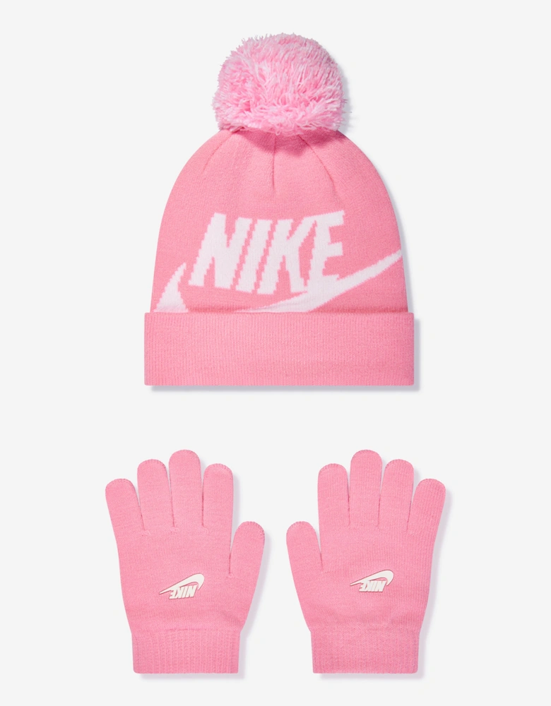 Girls Swoosh Pom Beanie and Glove Set in Pink