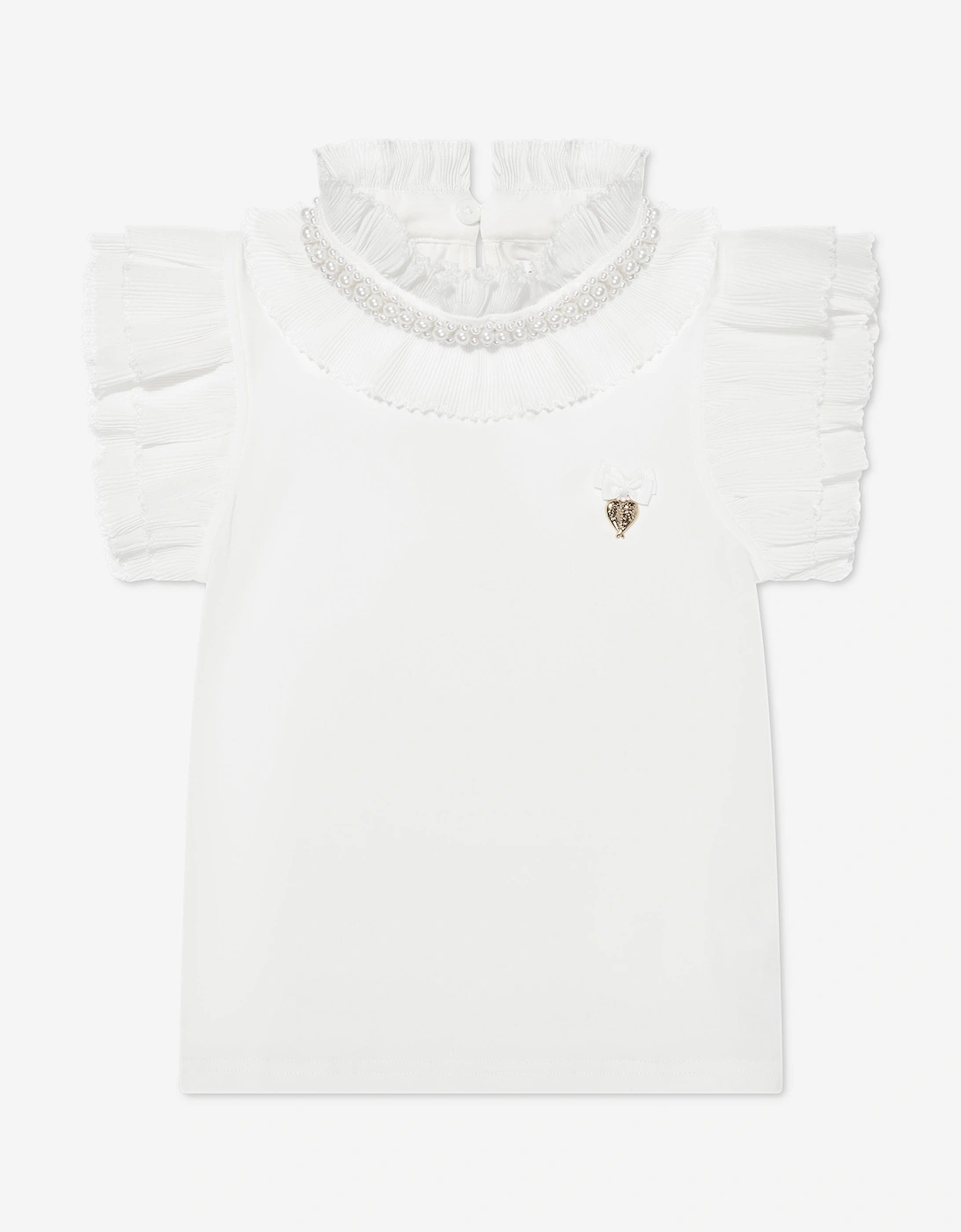 Angels Face Girls Pearlee Pleated Pearl Collar Top in White