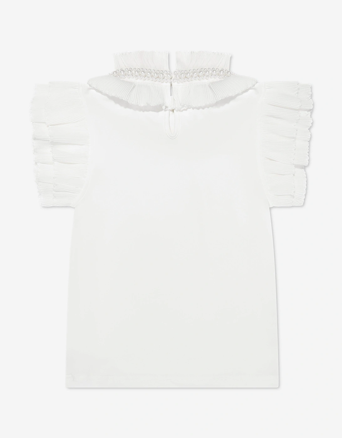 Angels Face Girls Pearlee Pleated Pearl Collar Top in White