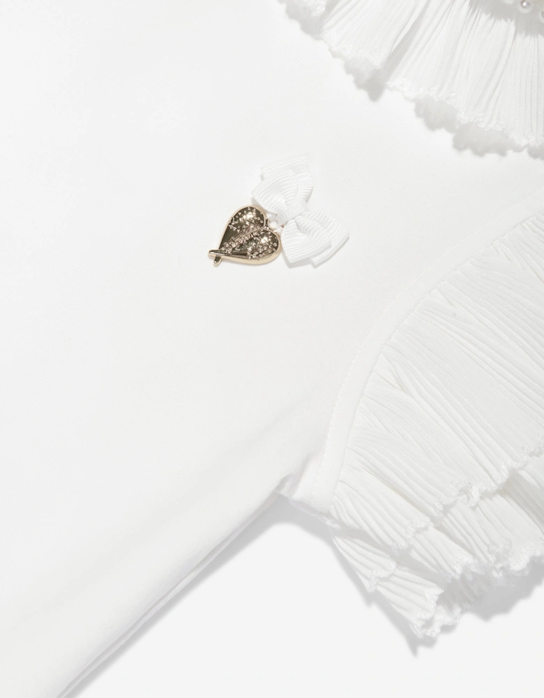 Angels Face Girls Pearlee Pleated Pearl Collar Top in White