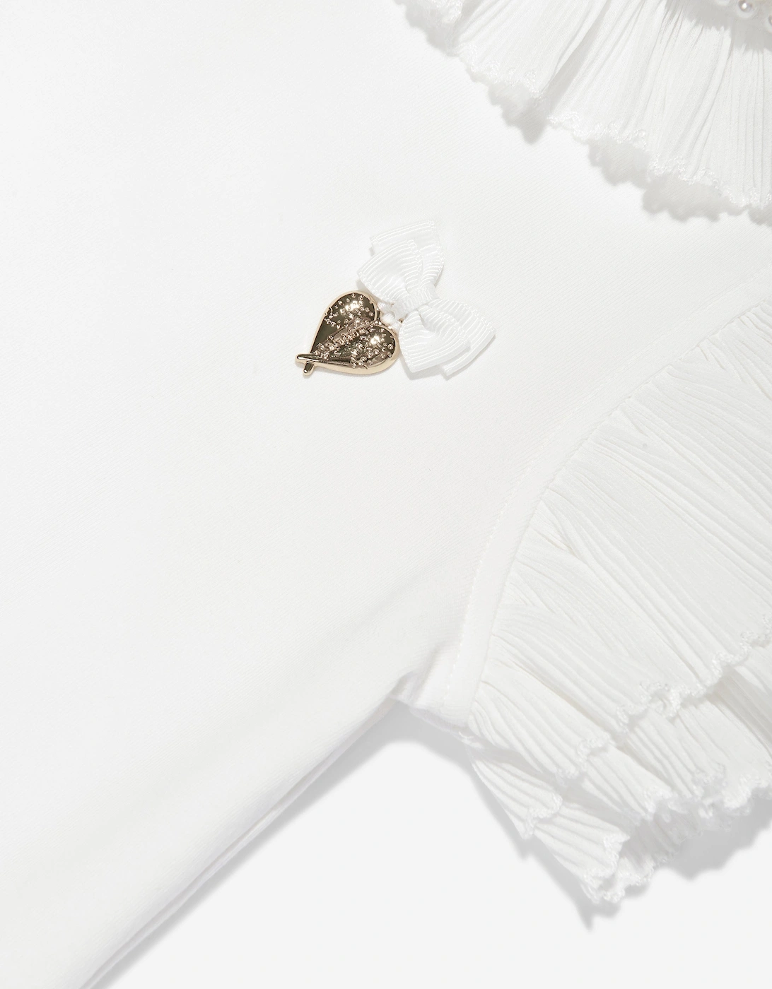 Angels Face Girls Pearlee Pleated Pearl Collar Top in White