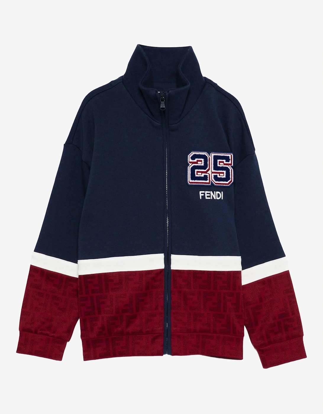 Boy's Fendi Kids 25 Logo Zip Up Top in Navy - Blue - Size: 14 years