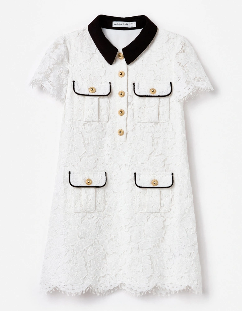 Girls Lace Contrast Collar Dress in White