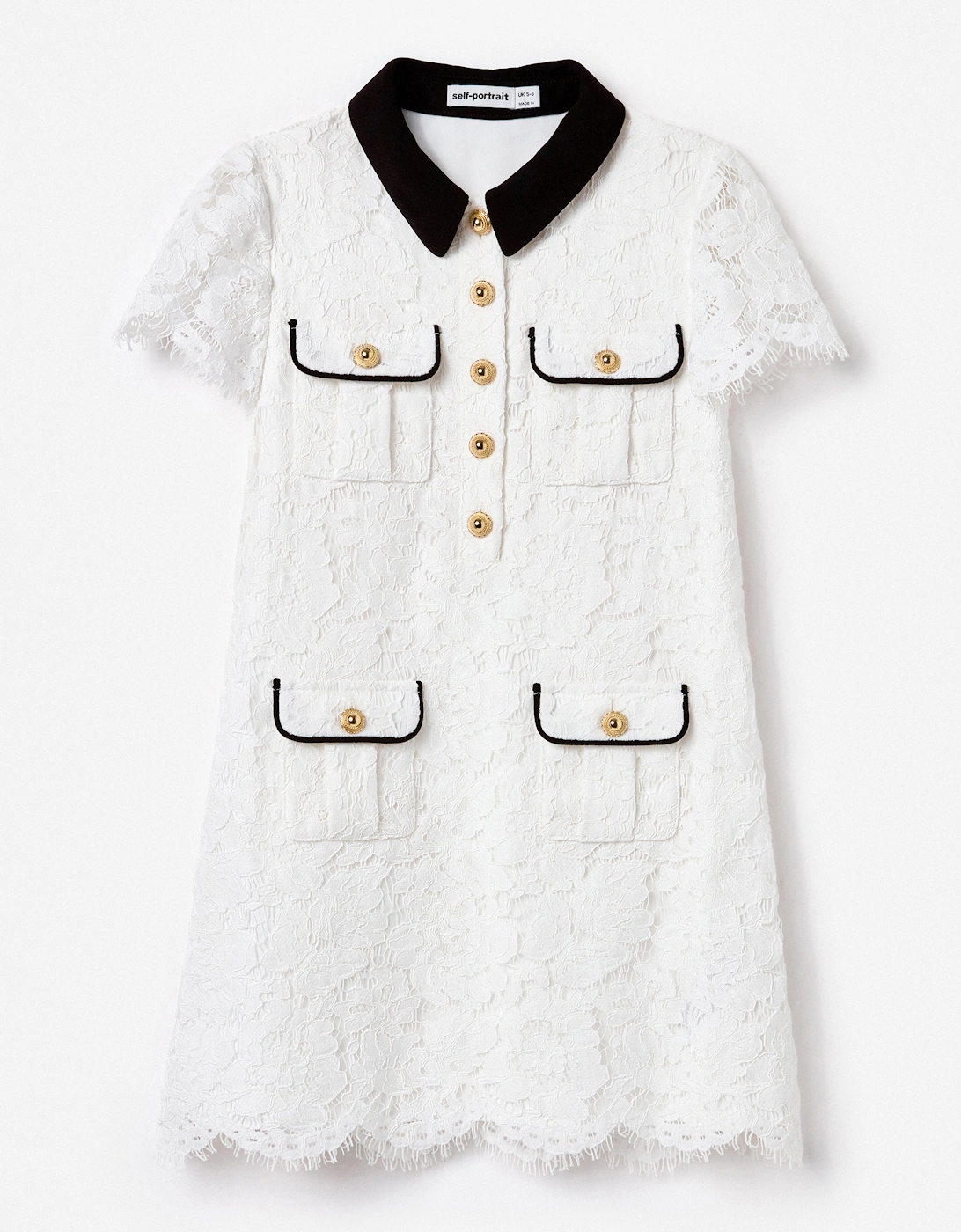 Girl's Self Portrait Girls Lace Contrast Collar Dress in White - Size: 10 - 12 yrs