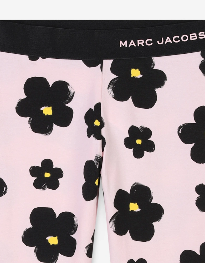 Girls Daisy Print Leggings in Pink