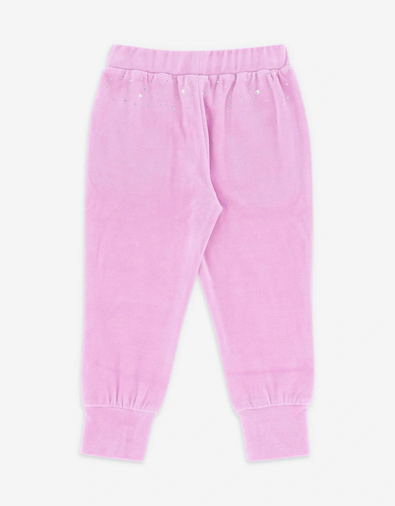 Angels Face Girls Bijou Crystal Velour Joggers in Pink