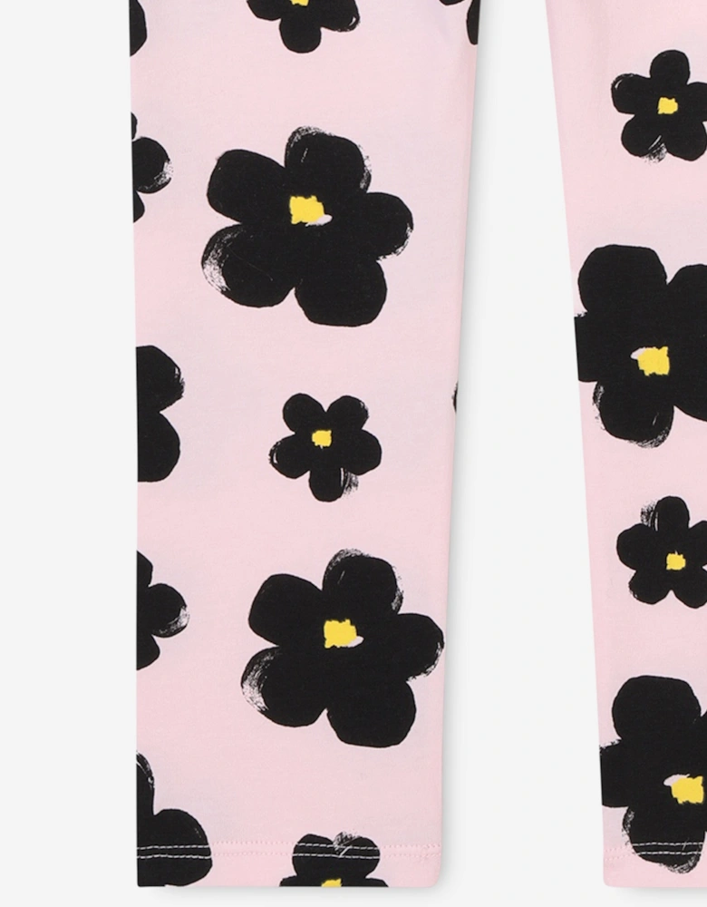 Girls Daisy Print Leggings in Pink