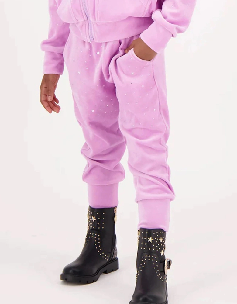 Angels Face Girls Bijou Crystal Velour Joggers in Pink