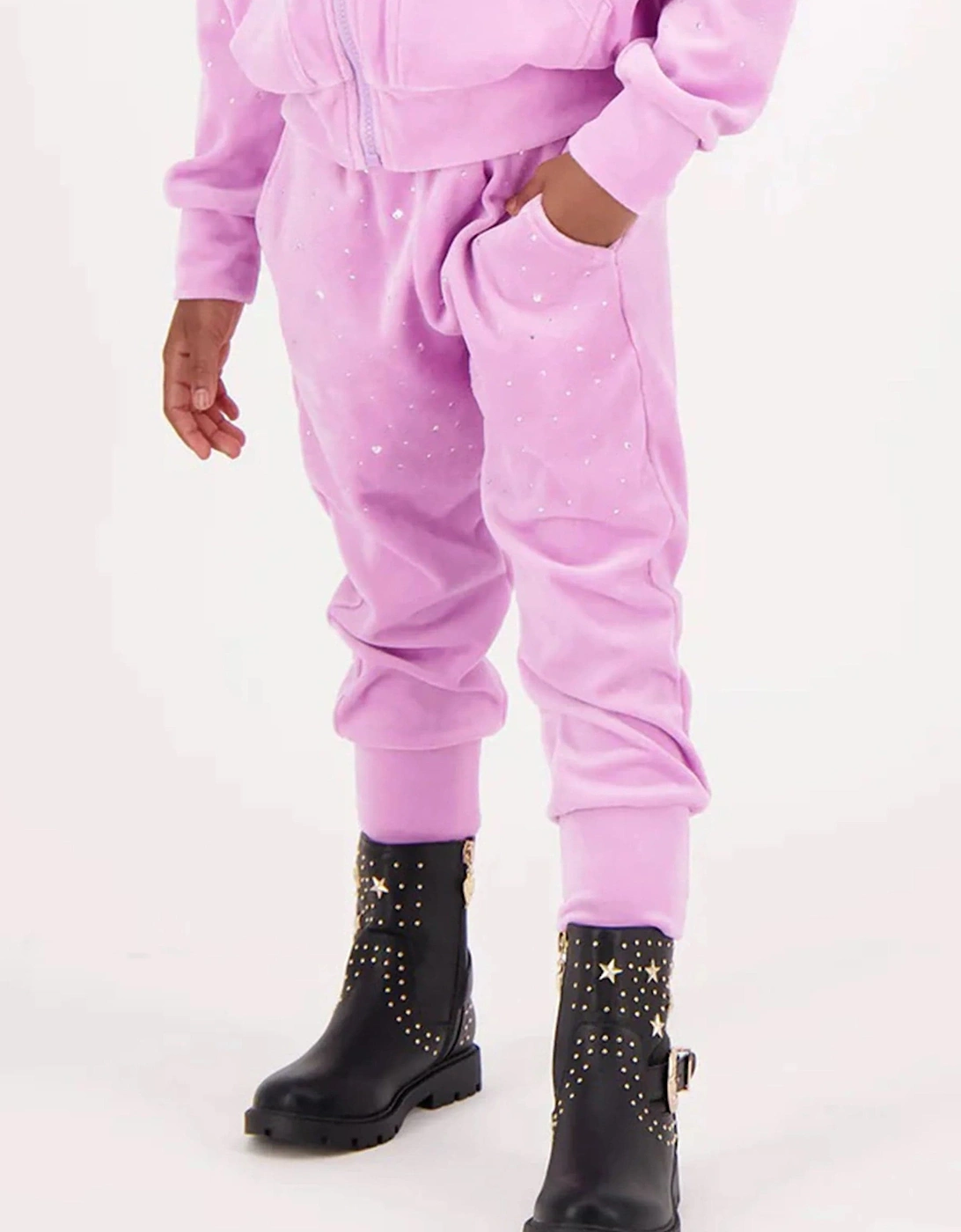 Angels Face Girls Bijou Crystal Velour Joggers in Pink, 4 of 3