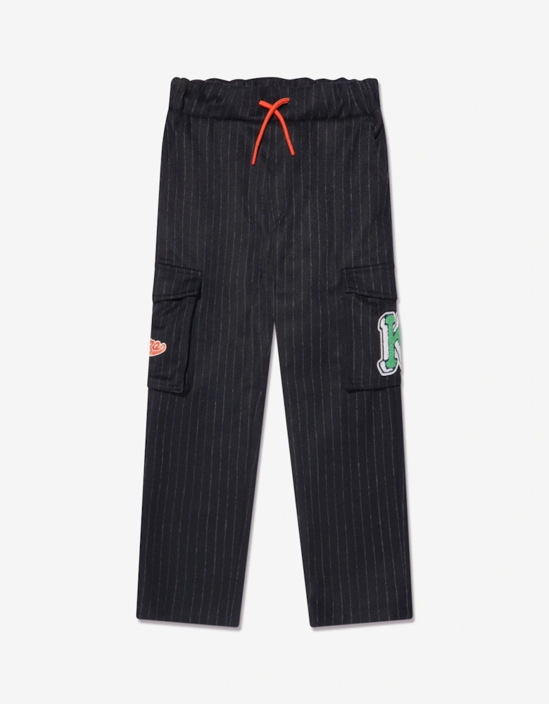 Boys Striped Cargo Trousers in Navy