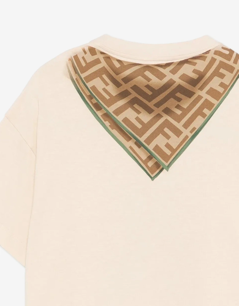 Kids Scarf Print T-Shirt in Beige