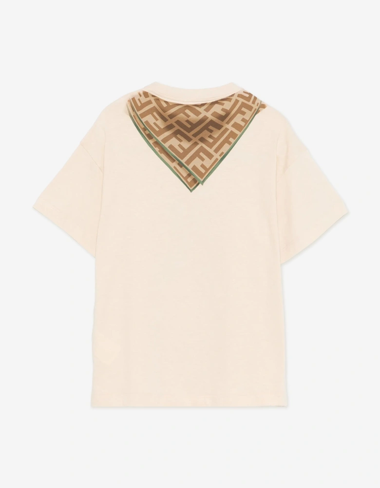 Kids Scarf Print T-Shirt in Beige